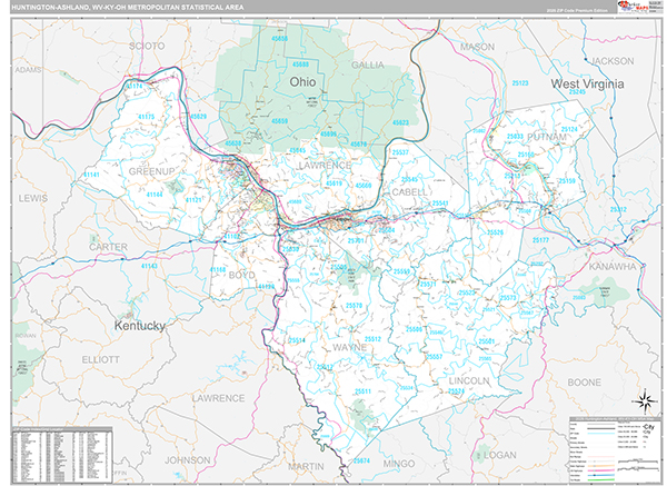 Huntington-Ashland, WV Metro Area Wall Map